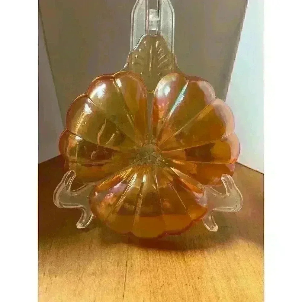 Vintage Marigold Carnival glass divided candy dish - Picture 3 of 3